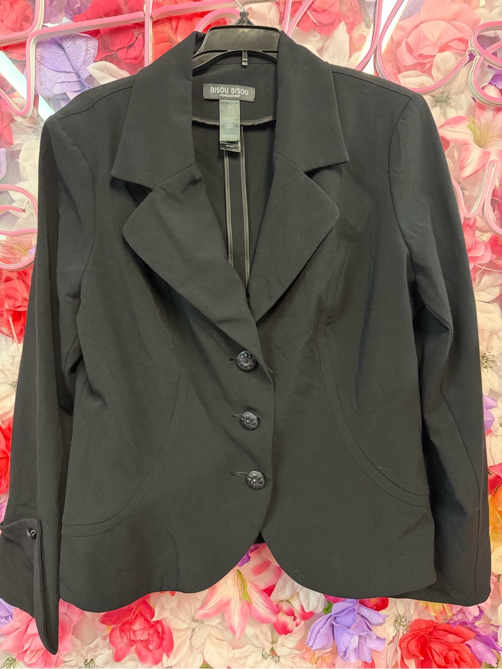 Bisou Bisou Black Y2K Tailored Blazer Jacket Size 14